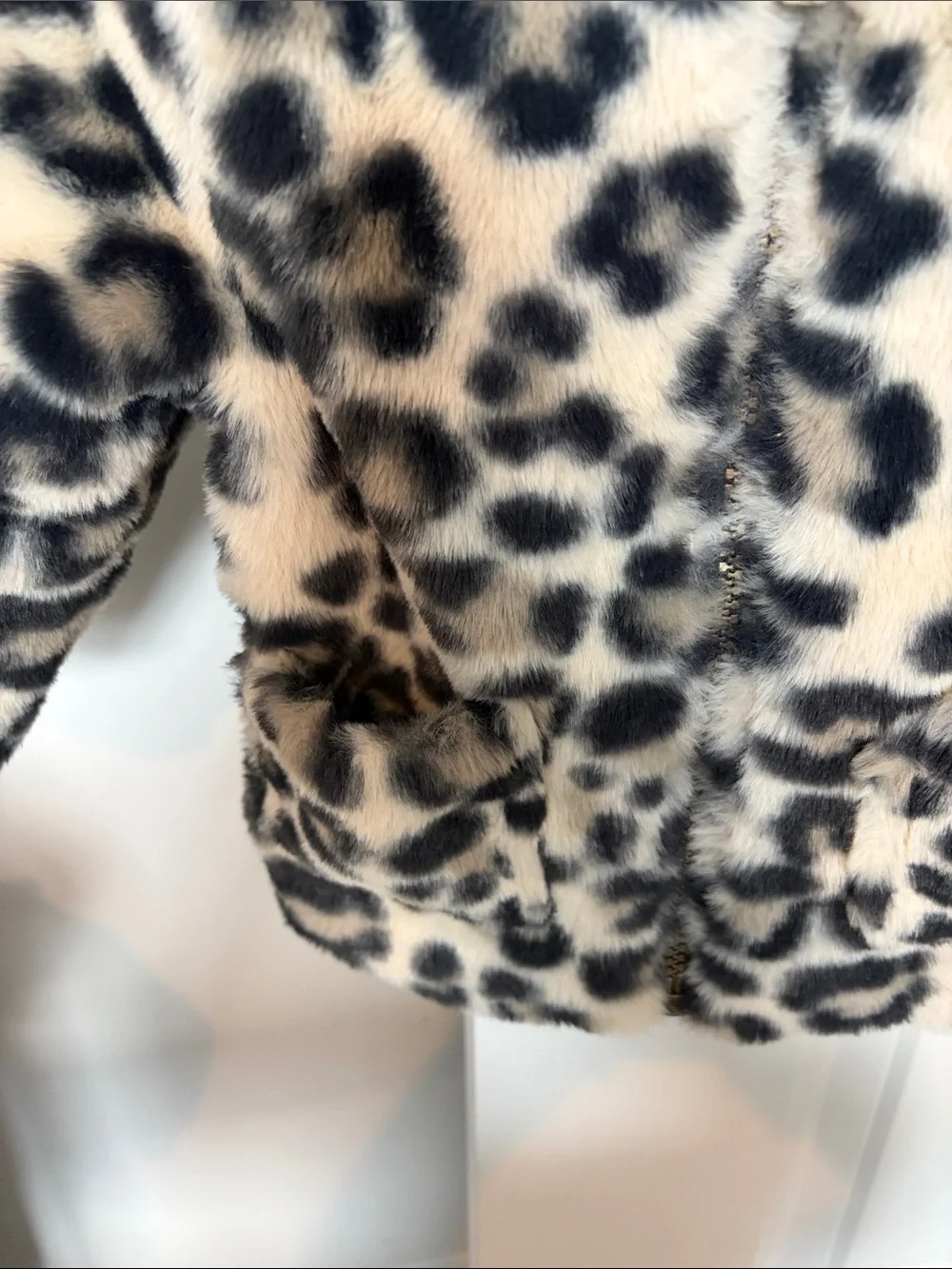 Girls' Faux Fur Leopard Hooded Jacket - Beige/Black